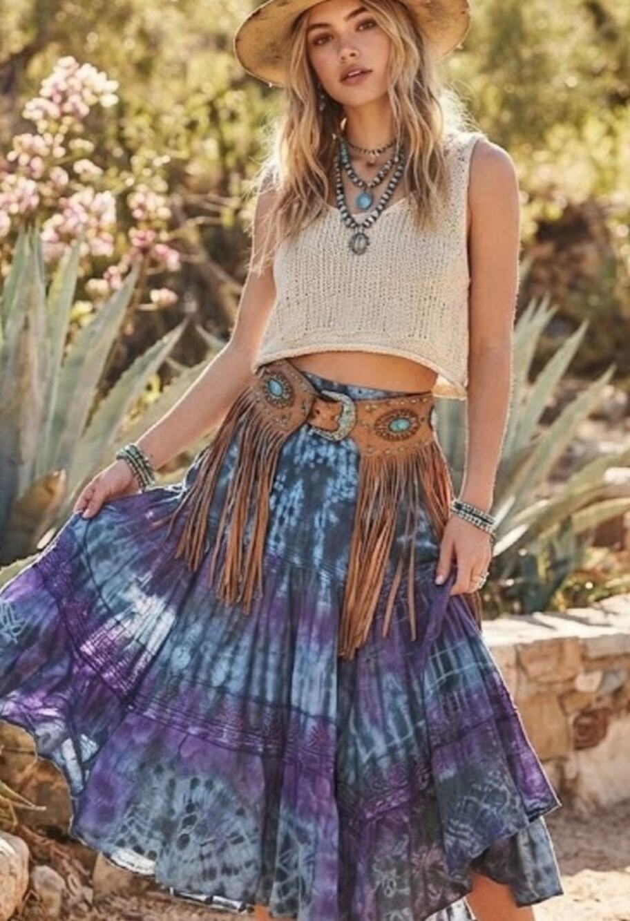 Boho/Indian-inspired embroidered tie dye skirt